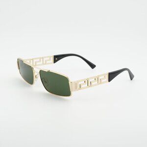 Versace VE2257 100271 Sunglasses Shiny Gold Rectangle Frame, Dark Green Lenses
